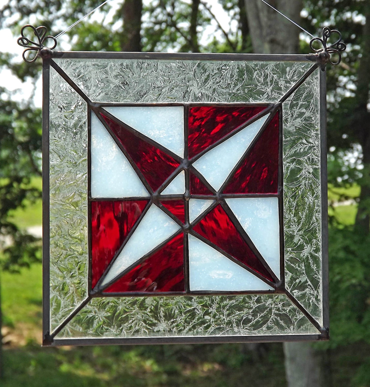 Stained Glass Suncatcher Quilt Block Panel Dragonfly Red 8837