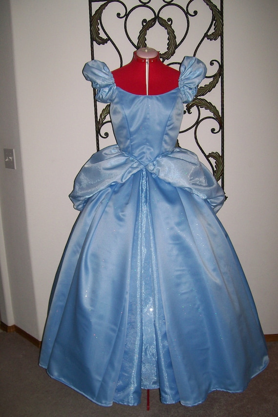 Blue Sparkle Satin Custom Cinderella Ball gown Dress ADULT