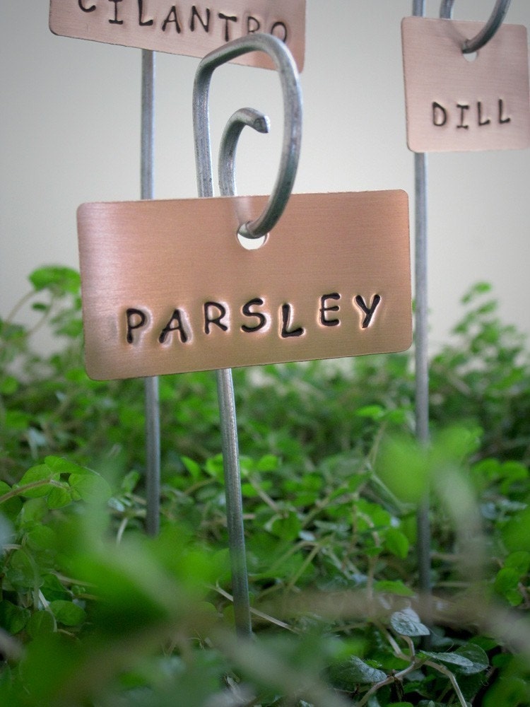 CUSTOM Copper Plant Markers Comic Sans Font Garden Herb