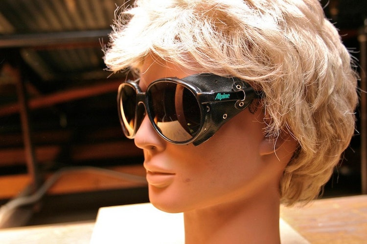 80's Black Alpine Sunglasses with Leather Sun by classicsunglasses