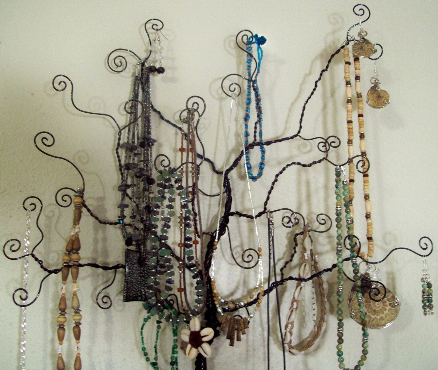 Wire tree wall hanging jewelry holder sculpture
