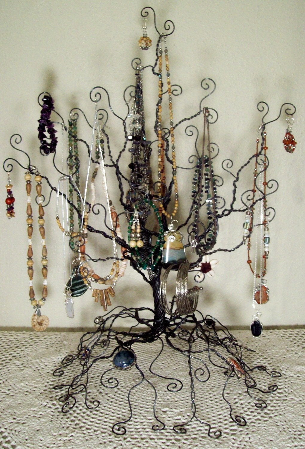 Wire tree stand jewelry holder sculpture