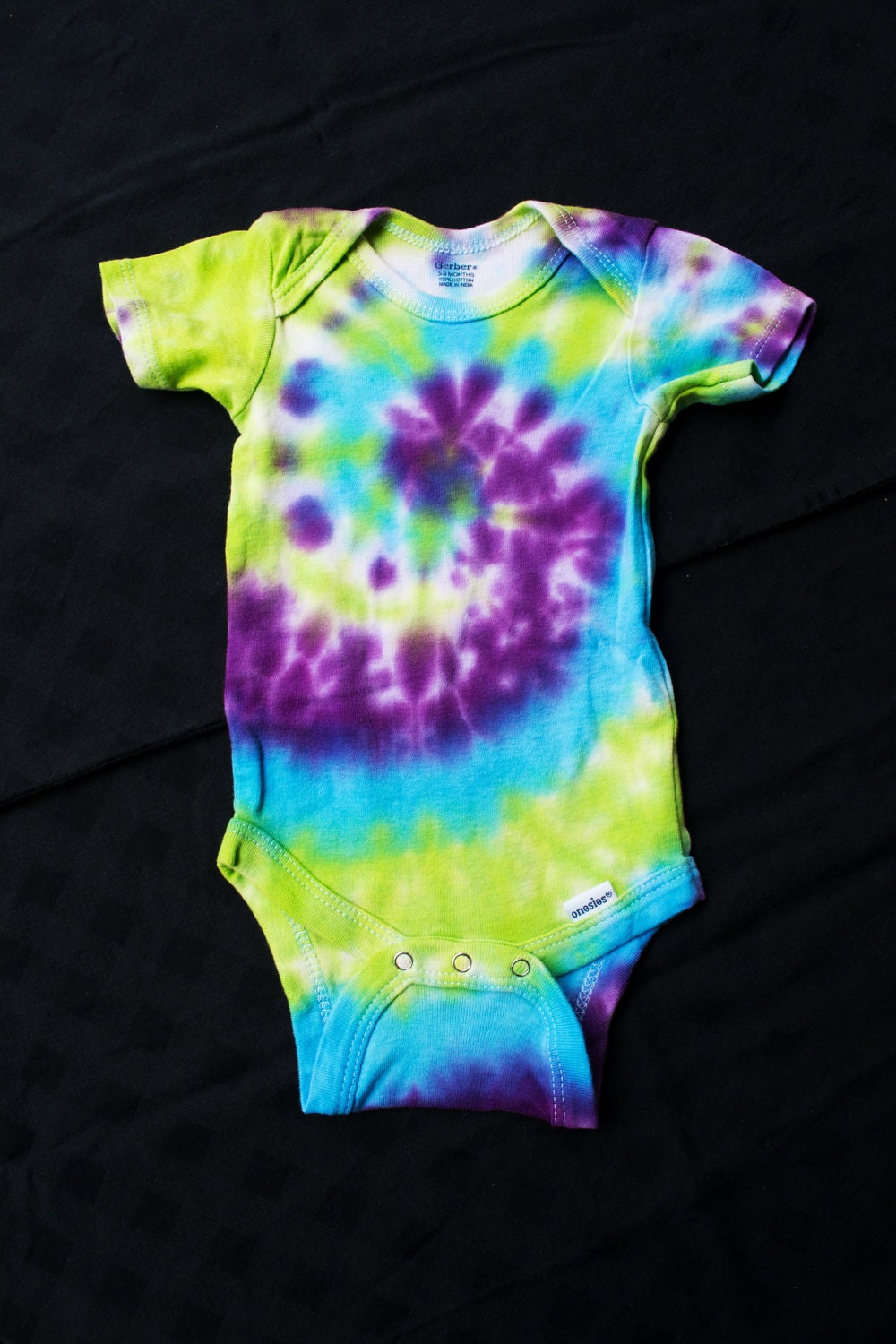 Vibrant Tie Dye Swirl for Baby Girl. Size 3-9 Months. by JennGiles