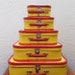 Yellow & Red Suitcases -Vintage Set Of 5 Pasteboard Child's Set -Mid Century -Versatile To Use In Surprising Ways