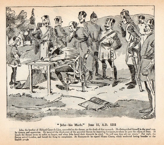 King John signing the Magna Carta 1910 Cartoon by Arthur