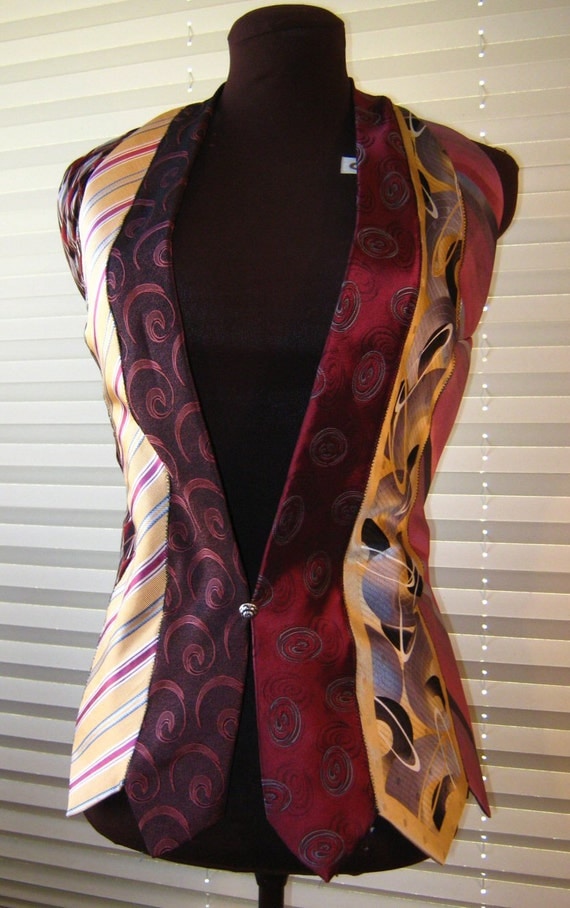 Women's Vest made entirely of Neckties in burgundy