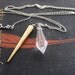 Brass Spike and Crystal Pendant Necklace - Long Sterling Chain