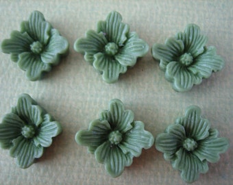 6PCS Olive Green Buttercup Resin Flower Cabochons - 12mm - Matte Finish