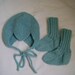 RESERVED FOR wbtierney, Turquoise Set With One Baby Helmet-Hat And One Pair of Socks, Alpaca, 0-3 months, READY TO SHIP