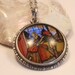 Vintage butterfly wing pendant. Sterling silver. Crinoline lady. English. Small