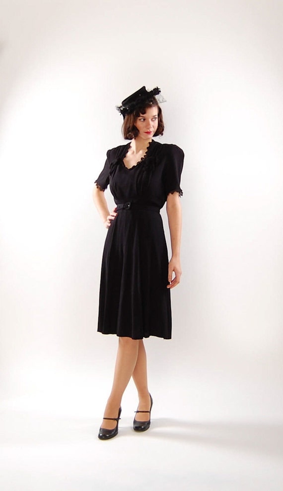 Vintage 1930s Dress 30s Cocktail Dress Black Rayon Crepe