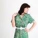 Vintage 1970s Dress - 70 Shift Dress - Green Geometric Print - Plus Size