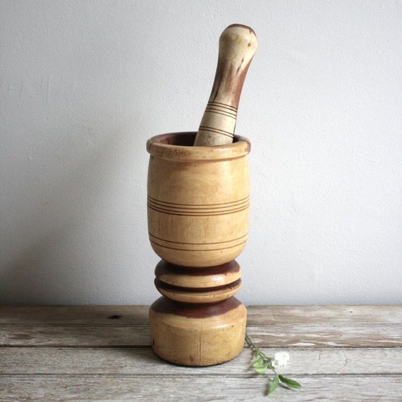 antique large wooden mortar and pestle