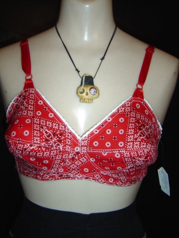 34B Vintage Bullet Red Bandana Bra