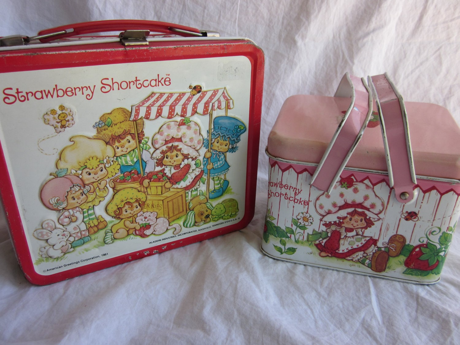 Vintage Strawberry Shortcake Metal Lunchbox And Basket