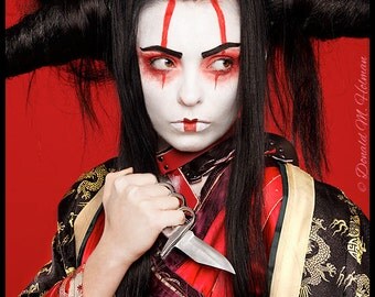 Black and Red Asian Geisha Anime warrior Wig