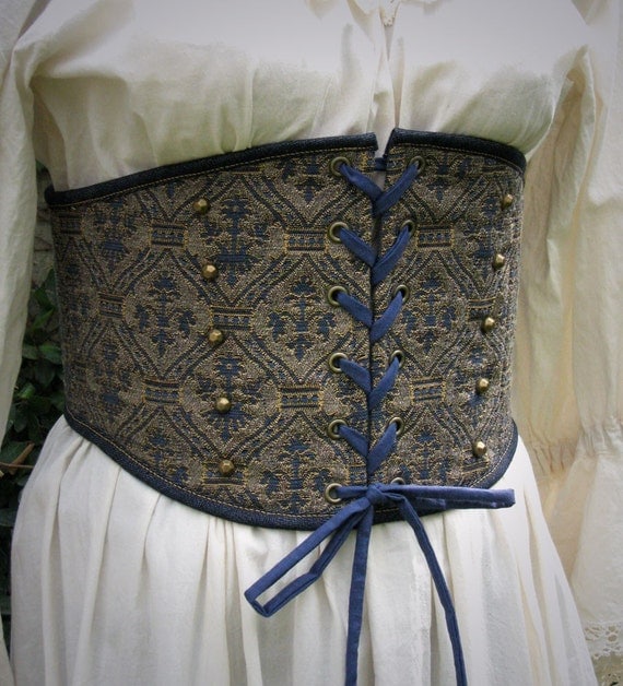Gothic Blue Tapestry Waist Cincher Ready to Ship Waist 34 to