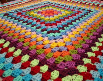 Crochet Rainbow Afghan Exquisite Granny Square Crocheted Blanket