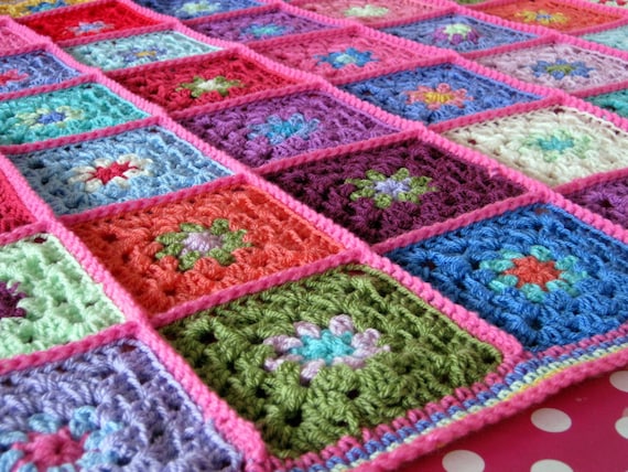 Candy Pink Sublime Granny Squares Crochet Blanket Afghan