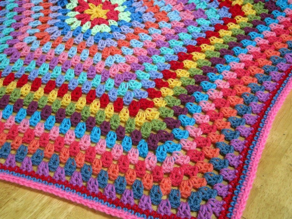 Bright Vibrant Cheerful Hexagon Granny Stripe Crochet Blanket