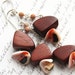 Organic Wooden Nuggets and Shell Earrings. Silver Chain. Red Mahogany. Jasper Stone Beads. Original Handmade in Canada tagt team