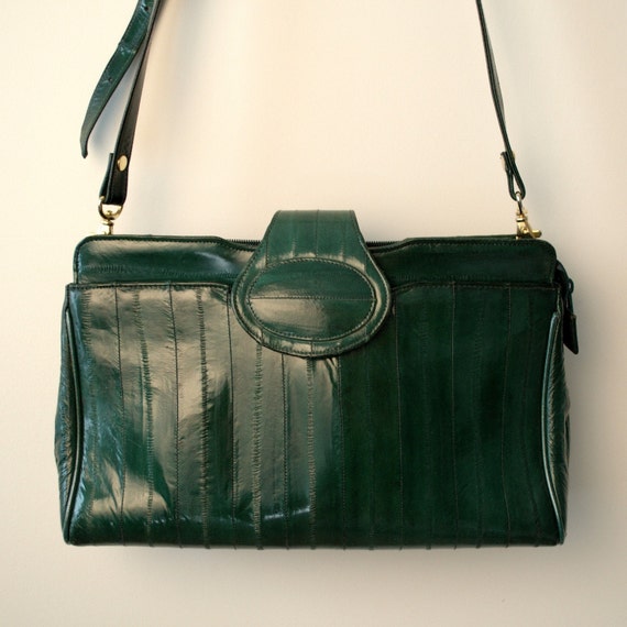 Vintage 1980s HUNTER GREEN Eel Skin Purse by timelyvintage on Etsy