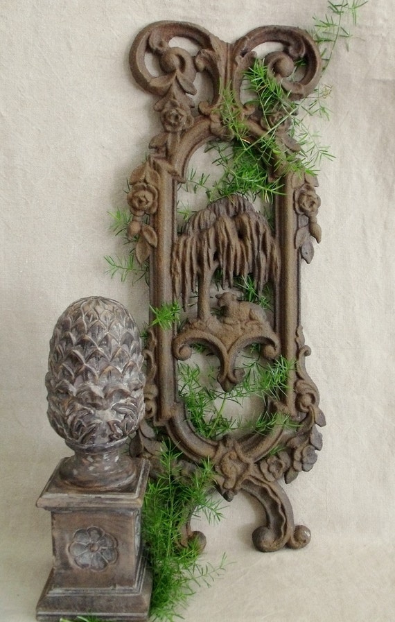 Lamb Under the Willow Tree Antique Cast Iron Fence Panel