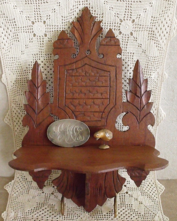 Antique Victorian Carved Walnut Wall Shelf by robinseggbleunest