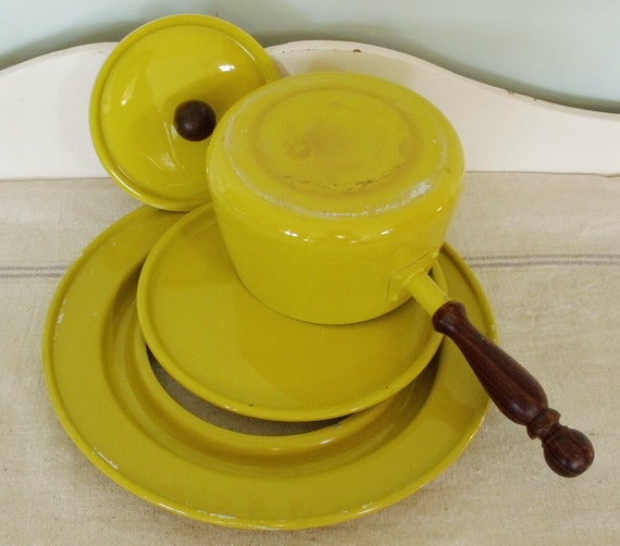 Vintage Yellow Fondue Set