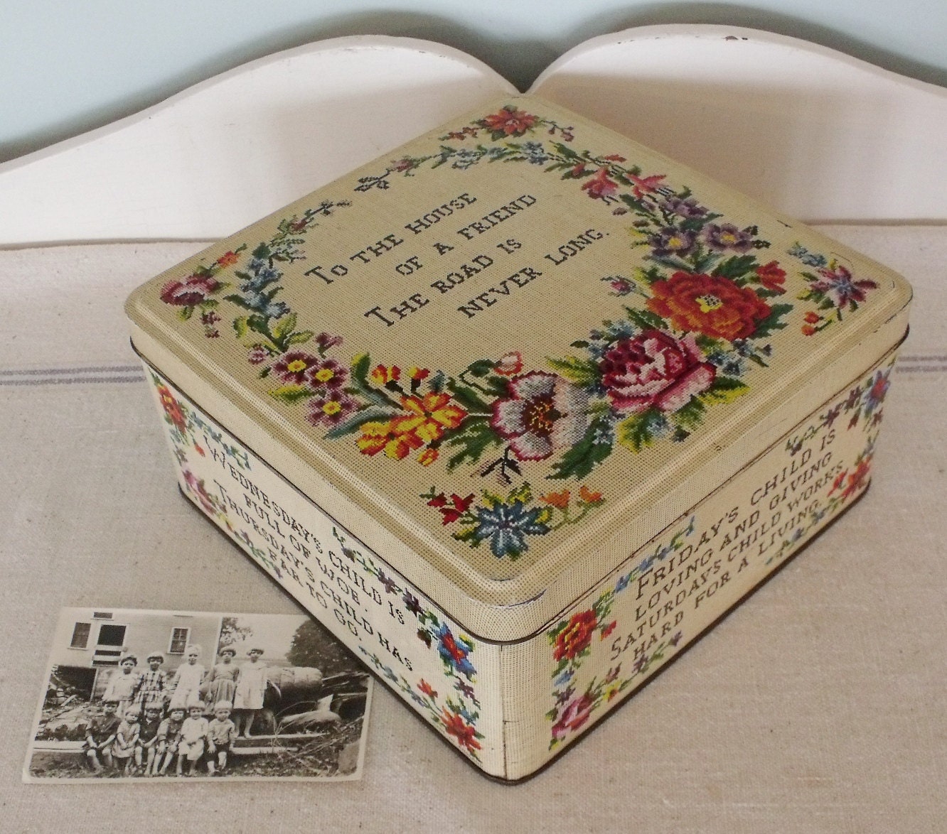 Vintage English Motto Biscuit Tin