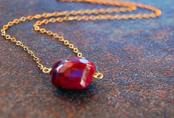 Ruby Necklace Red Single Stone Necklace Cupid by GypsySolDesigns