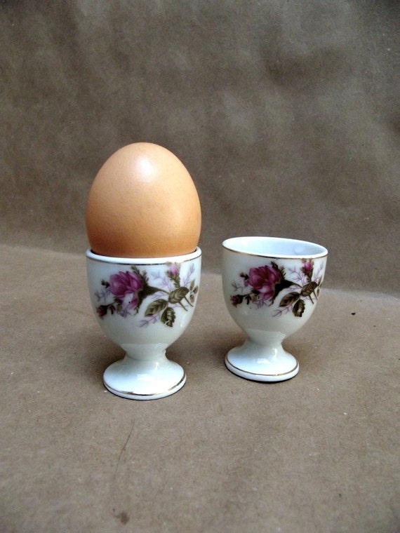 Two Japan Porcelain Egg Cups with Rose Decoration