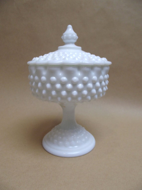 Fenton Hobnail Milk Glass Covered Candy Dish by YBINUCAROL