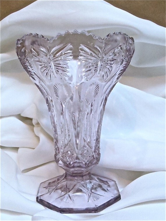 Pale Violet Manganese Glass Pressed Glass Vase