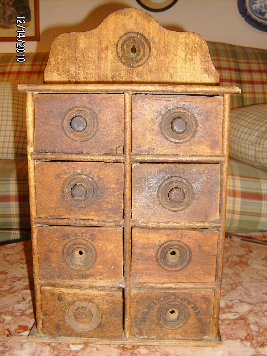 Antique Wood Spice Rack Cabinet Wall mount 8 drawers