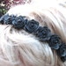 Black flower headband leather roses tiara woodland wedding 3 year anniversary gift