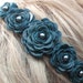 Teal flower headband leather roses on black metal hairband, tiara, crown woodland wedding 3 year anniversary gift prom wearable art