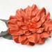 Orange leather flower brooch dahlia moss green leaves and beaded center 3 year anniversary gift prom wearable art