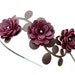 Burgundy flower headband leather mums fall woodland wedding hair accessory prom wearable art