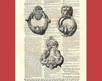 Knice Knockers - Collection of Antique Door Knockers - upcycled 8x10 1898 dictionary page print - BONUS - Buy 3 Prints, Get 1 More For FREE
