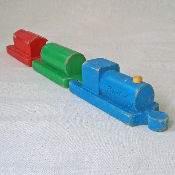 Items similar to Vintage Wooden Playskool Train Set on Etsy