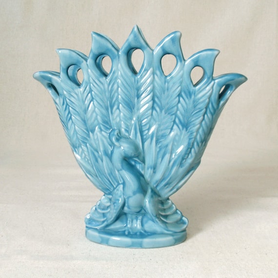 Vintage Royal Haeger Peacock Vase Turquoise