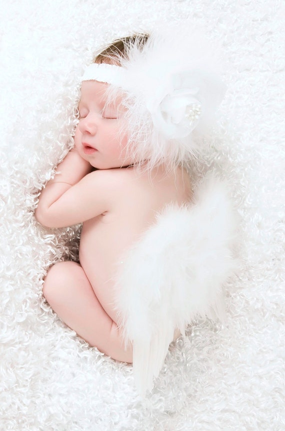 Items similar to Baby Girl Angel Wings White Rose Feather Wings with ...