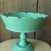 Upcycled Vintage Turquoise Pedestal Bowl, Beach Cottage, Coastal Style