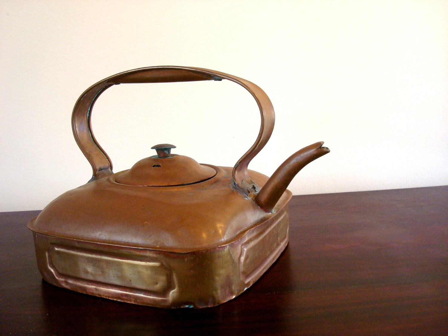 Reserved for Dee Vintage Square Copper Tea Pot with Lid