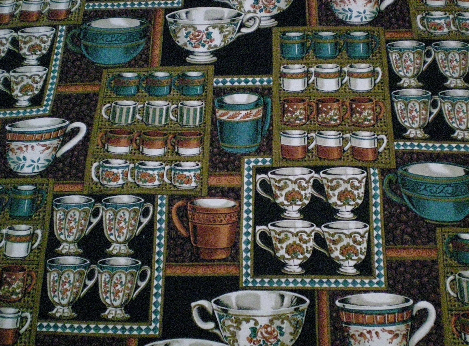 Coffee fabric cup mug beans espresso cotton quilt print