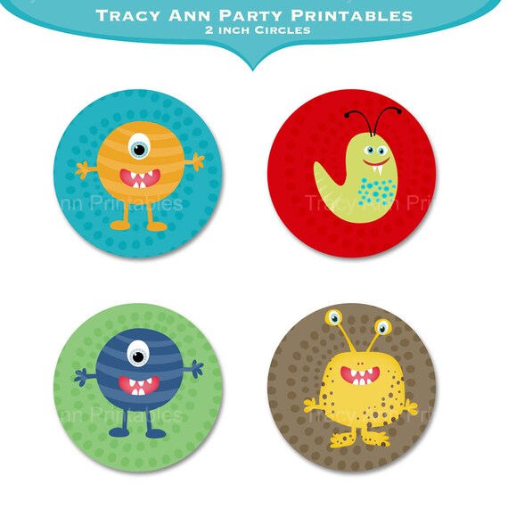 Items similar to Monster Party Circles - 2 inch Circle Monster Cupcake ...