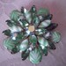 LARGE Vintage Green Candy Stripe ARTGLASS and Rhinestone Brooch Pin