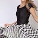 Vintage Morton Myles for the Warrens geometric swing houndstooth black and white circle skirt cocktail party dress graphic wedding bride bridal prom houndstooth pattern 0244