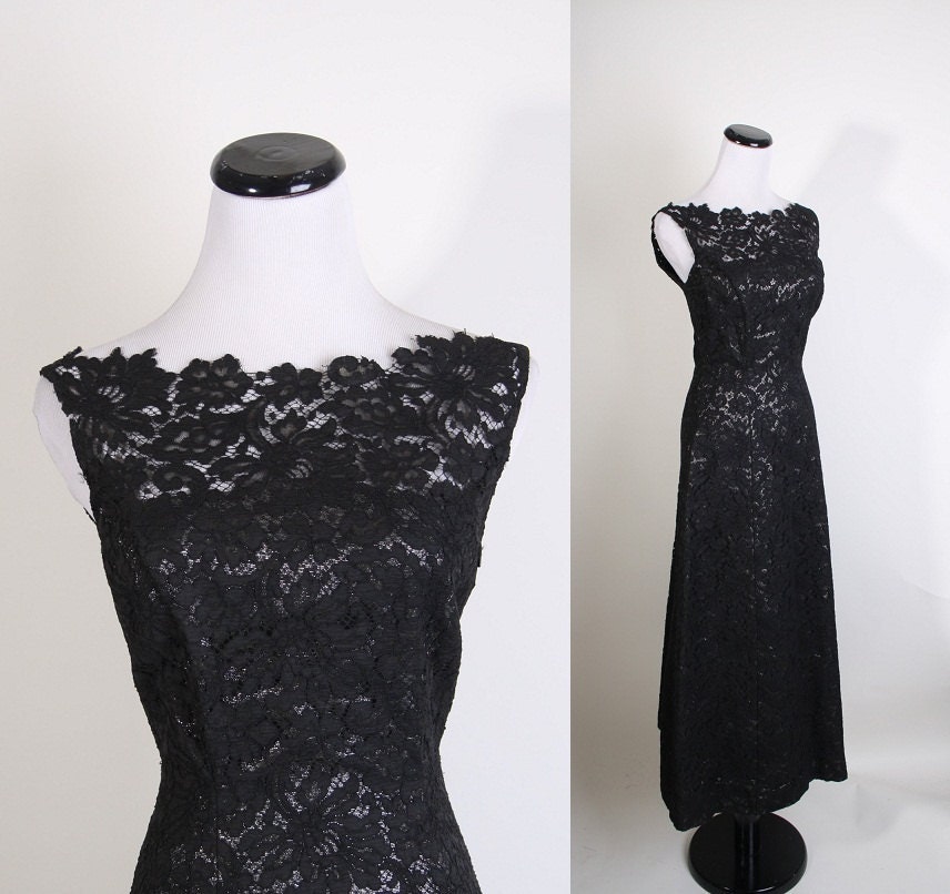 Evening Gown / Vintage Lace / Metallic / Long Dress / Black
